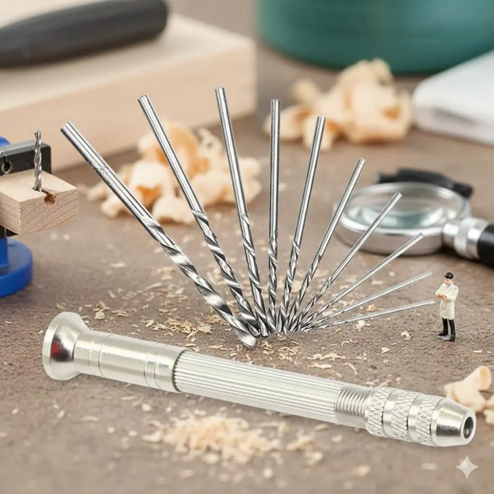 Mini Aluminum Hand Drill Set, Keyless Chuck Portable Manual Drill, Precision Micro Drill Tool Kit with Twist Bits for DIY Models, Jewelry, Woodworking & Student Crafts, DIY Tools
