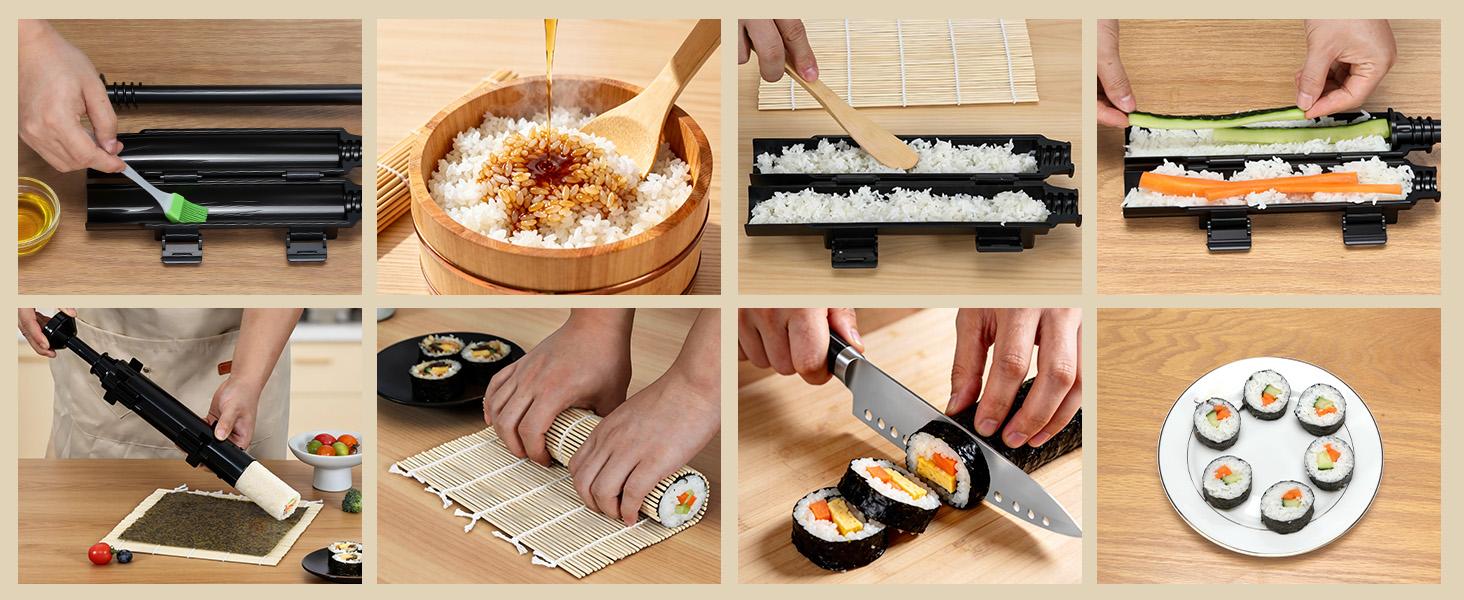 Sushi Making Kit, 16 in 1 Premium Sushi Maker, Suitable for Beginners/Professional Sushi Makers with Sushi Bazooka Roller, Bamboo Sushi Rolling Mat, Sushi Knife, Guide Book & More (Black) Sushi Making Kit, 16 in 1 Premium Sushi Maker, Suitable for Beginners/Professional Sushi Makers with Sushi Bazooka Roller, Bamboo Sushi Rolling Mat, Sushi Knife, Guide Book & More (Black)