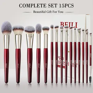 BEILI 15-Piece Vegan Makeup Brush Set for Face & Eye – Professional Kit with Foundation, Blush, Eyeshadow, Powder Brushes – Cruelty-Free, Soft Synthetic Fibres, Ergonomic Handles – Perfect Gift for Her Value Pack Multi-Function