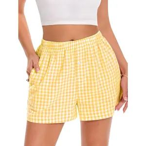 Boxer Shorts for Women Summer Gingham Pajama Casual Plaid Shorts Y2K Beach Bottoms with Pocket 2026
