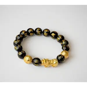 Obsidian Pixiu Bracelet – Natural Black Obsidian, Jinsha Pixiu Bead, Six-Character Mantra Charm — Unisex Protective Amulet Bracelet for Feng Shui Wealth Adjustment and Luck; Suitable for Women and Men; For Faith/Belief Use; Jewelry