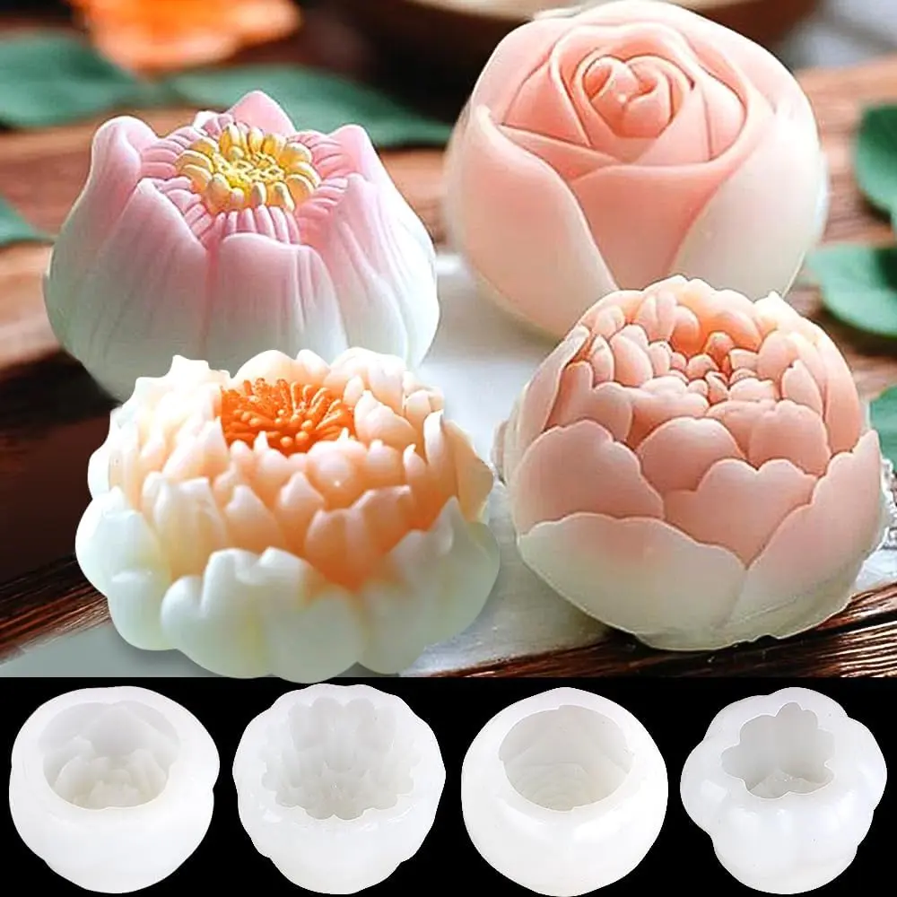 4Pcs Floral Handmade Aesthetic Silicone Candle Mold - DIY Soy Wax Flower-Shaped Candles for Home Decor, Birthday, Wedding Gifts & Art Crafts, Decorative Candles, Party Gift - Home Improvement.