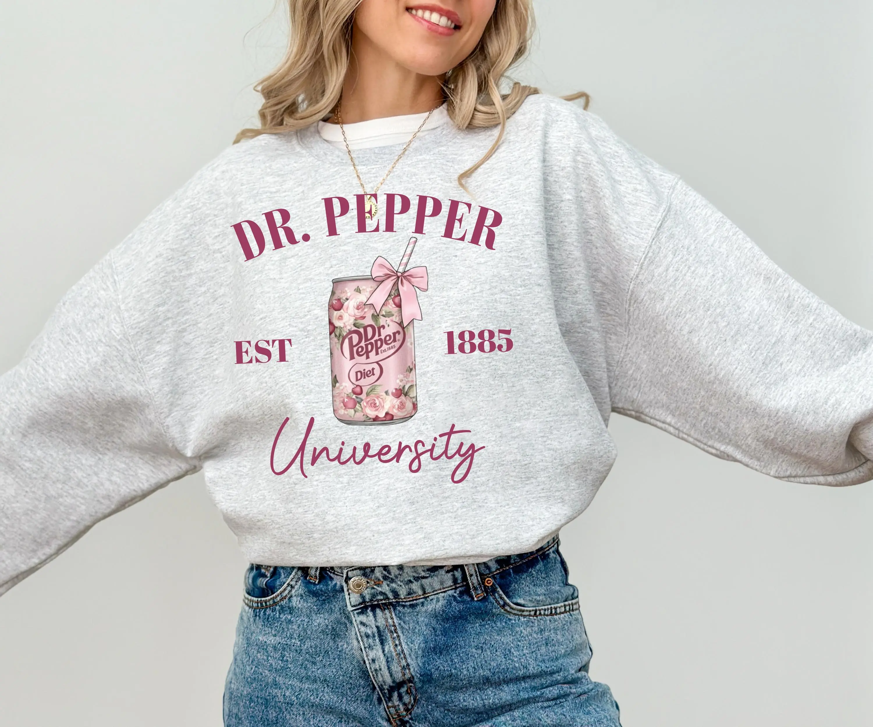 Dr Pepper University Sweatshirt, Vintage Soda Aesthetic Tee, Pink Coquette Soft Drink Hoodie, Retro College Style T-Shirt