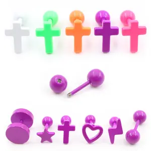 Alisouy 2PCS Baking Paint Stainless Steel Cross Star Heart Love Ball Round Women Men Dumbbell Barbell Pierceing Stud Earrings