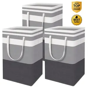 3-Pack Large Laundry Basket,Waterproof, Easy to store , Freestanding Laundry Hamper, Collapsible Tall Clothes Hamper With Extended Handles For Clothes Toys In The Dorm And Family-(Gradient Grey, 75L)