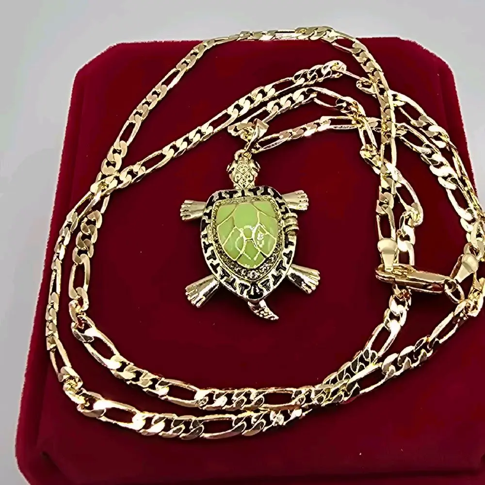 Green Turtle Pendant Necklace, 22in-3mm Chain Included