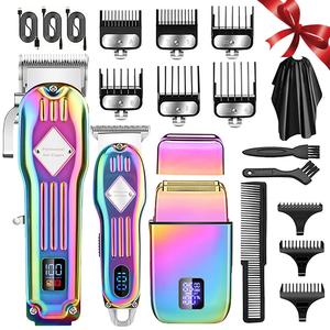 usb charging electric shaver kit, 1 set 3 styles multifunctional portable hair trimmer beard shaver hair clipper set with display for men, winter gift