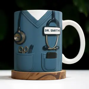Personalized Medical Scrub Suit Coffee Mug, Custom Name Nurse/Doctor Mug, 3D Effect Navy Blue Healthcare Gift, Medical School Graduation Keepsake, Office Job Gift