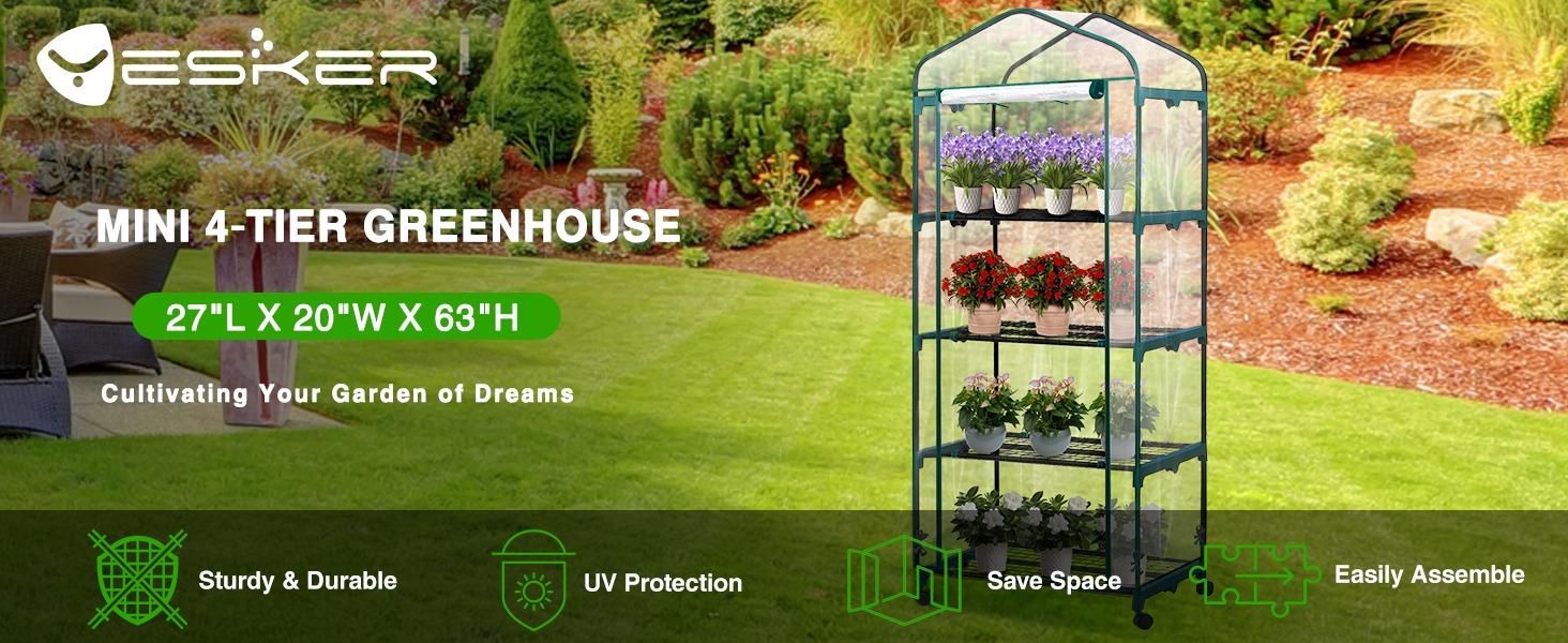 Yesker Mini Greenhouse 27"x20"x63" Portable Indoor /Outdoor Small Green House with 4 Tier 4 Shelves Wheels Transparent PVC Cover Compact Greenhouse Kit for Winter Gardening Balcony Patio Backyard Yesker Mini Greenhouse 27"x20"x63" Portable Indoor /Outdoor Small Green House with 4 Tier 4 Shelves Wheels Transparent PVC Cover Compact Greenhouse Kit for Winter Gardening Balcony Patio Backyard