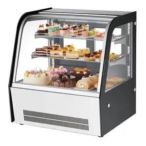 VEVOR Refrigerated Display Case, 4.2 Cu. Ft./ 105L Countertop Pastry Display Case, 2-Tier Commercial Cake Refrigerator with LED Lighting, TURBO Cooling, Frost-Free Air-Cooling, for Bakery, Dessert Shop