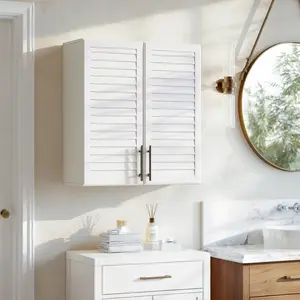 29.5’’ Laundry Room Cabinets Wall Mounted, Kitchen Wall Cabinet, Bathroom Wall Cabinet, Hanging Cabinet, Adjustable Shelf, Shutter Style Door, White