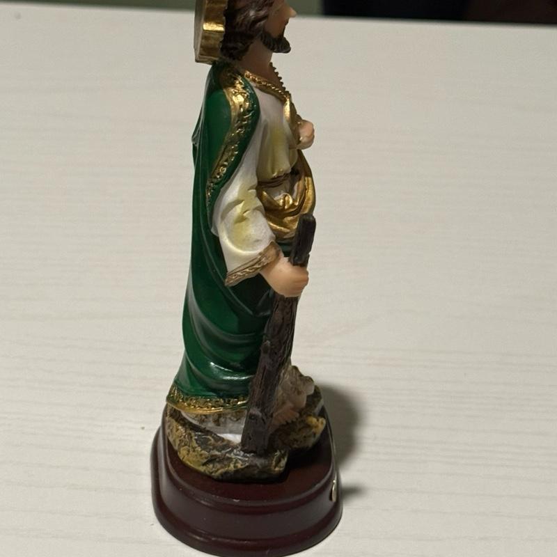 6 inch San Judas Statue - Gold and Green Robe with Cane and Medal - Religious Figurine for Home Decor