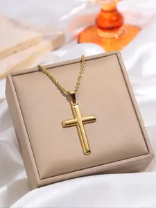 Stainless Steel Twist Cross Pendant Necklace, Fashion Jewelry for Party, Daily Clothing Decor, Trendy All-match & Exquisite Jewelry for Birthday Gift