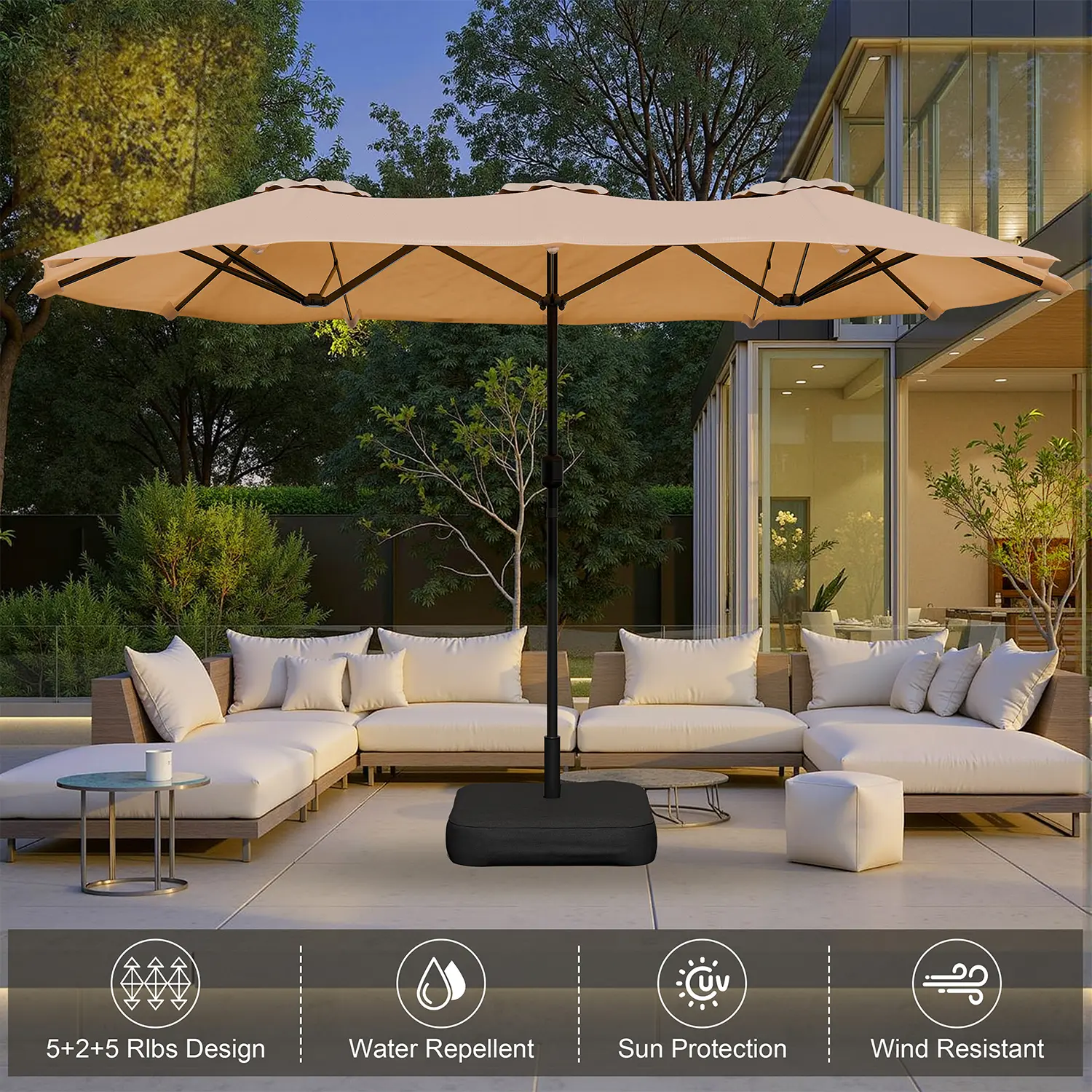 15 double-sided patio umbrella twin sun canopy Bigroof 15ft Extra Large Umbrella with Crank Handle & Umbrella Base Beige this outside patio umbrella has user Costway 15 ft. Steel Market