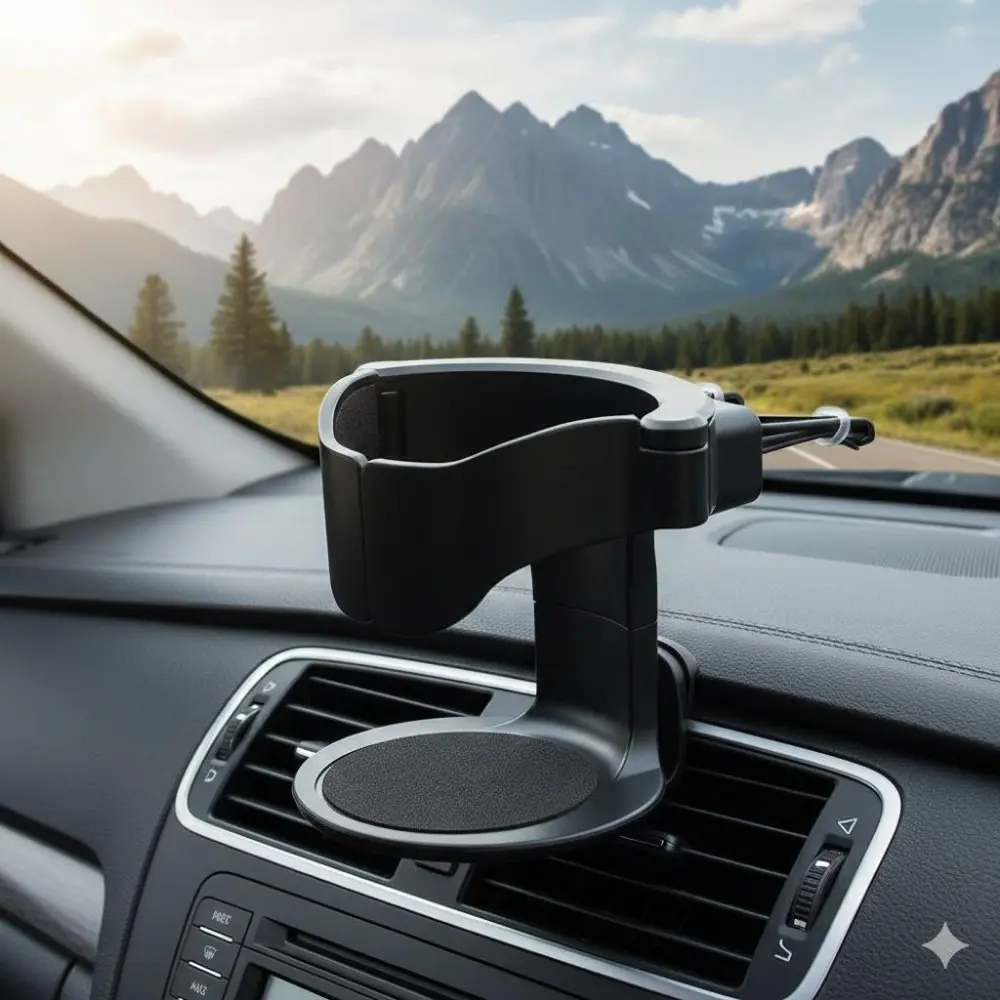 Universal 360 Car Cup Holder - Rotatable Drink Mount for Coffee, Soda Bottles, Vehicle AC Vent Organizer with Multi-Function Storage & Secure Fit Accessory.