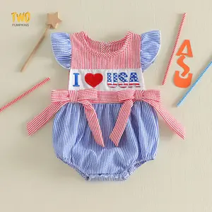 4th Of July Baby Girl Outfits Newborn American Flag Romper Fourth Of July Ruffle Sleeve Memorial Bodysuit Clothing