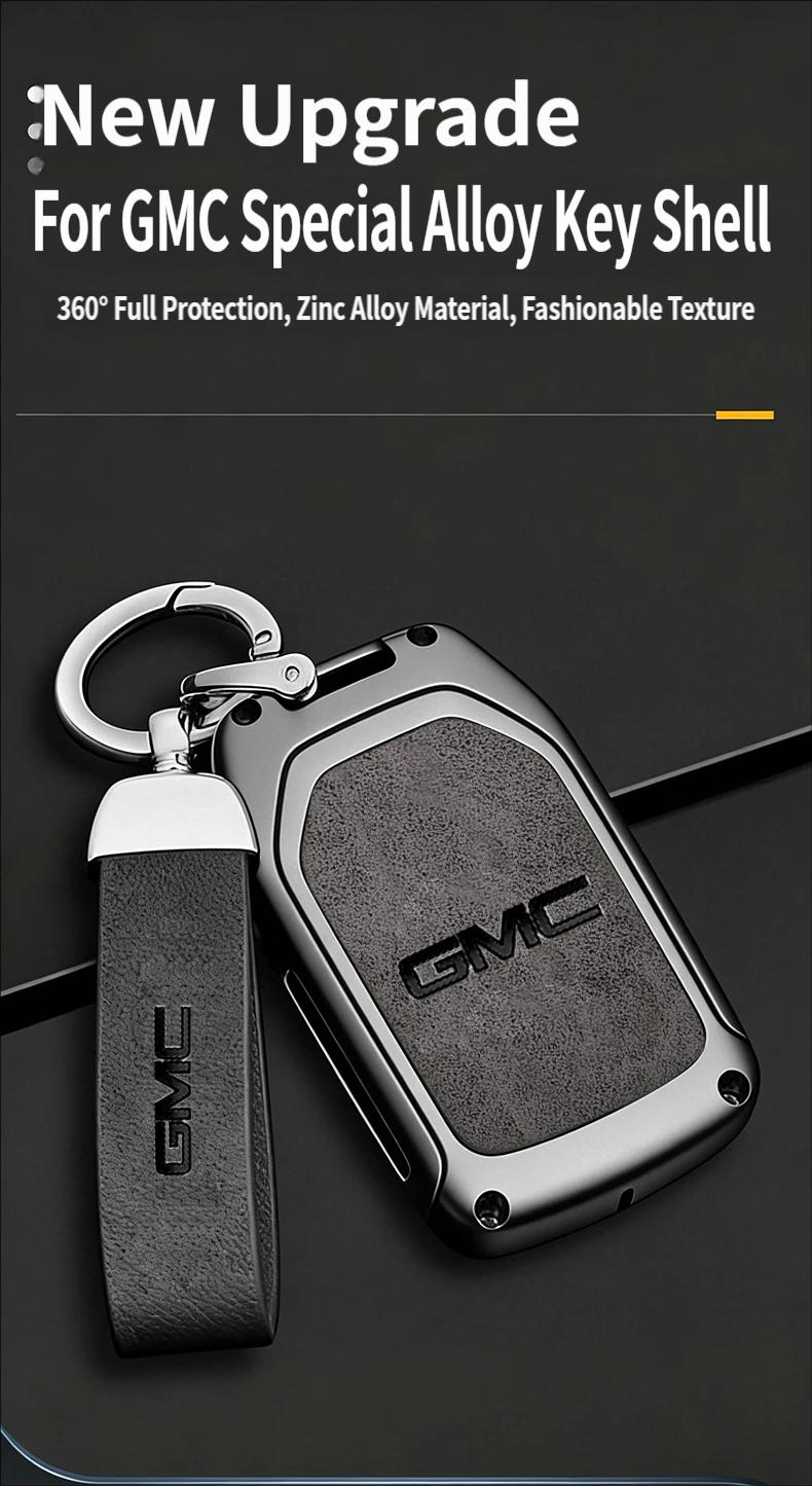 Suitable for GMC key fob protective case with keychain, full metal protection for key shell, compatible with GMC Chevrolet Acadia, Sierra, Terrain, Silverado 1500, 2500HD, 3500HD