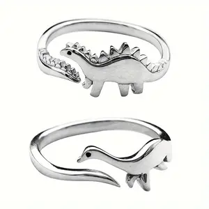 4count Cute Minimalist Dinosaur Adjustable Opening Rings - Creative Holiday Gifts