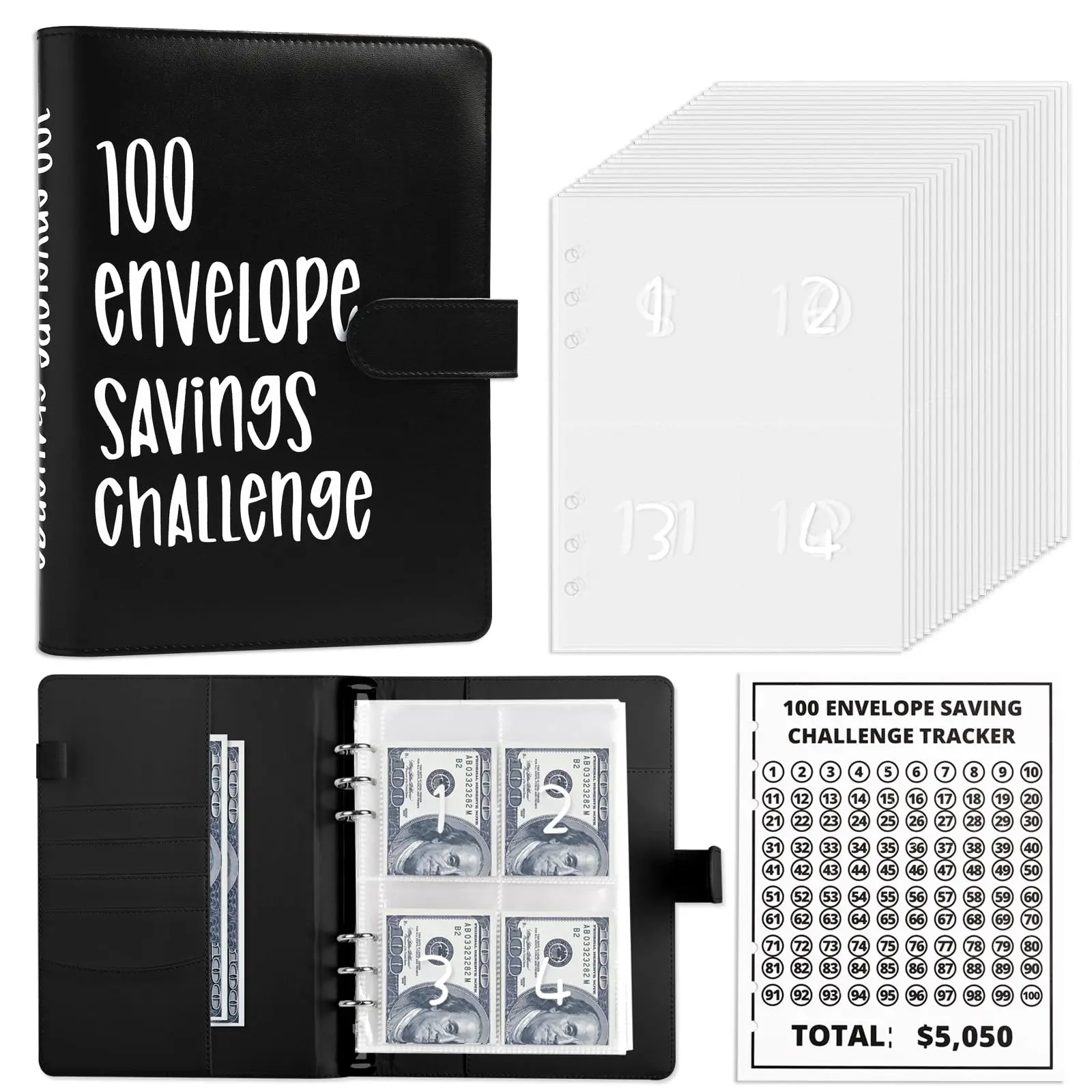 【GROOSHA】100 Envelopes Money Saving Challenge, Easy and Fun Way to Save $5,050, A5 Budget Binder Savings Challenge Book, Savings Challenges Budget Book Binder,Budget Planner Book for Saving Money