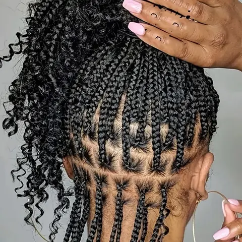 Women's Boho Goddess 16-in Box Braided Crochet Lace Wig - Synthetic, 370g-430g, Loose Curly Ends, Lace Detail, Seamless Hairline, Comfortable Fit, Protective Style for Everyday Wear