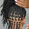 Women's Boho Goddess 16-in Box Braided Crochet Lace Wig - Synthetic, 370g-430g, Loose Curly Ends, Lace Detail, Seamless Hairline, Comfortable Fit, Protective Style for Everyday Wear