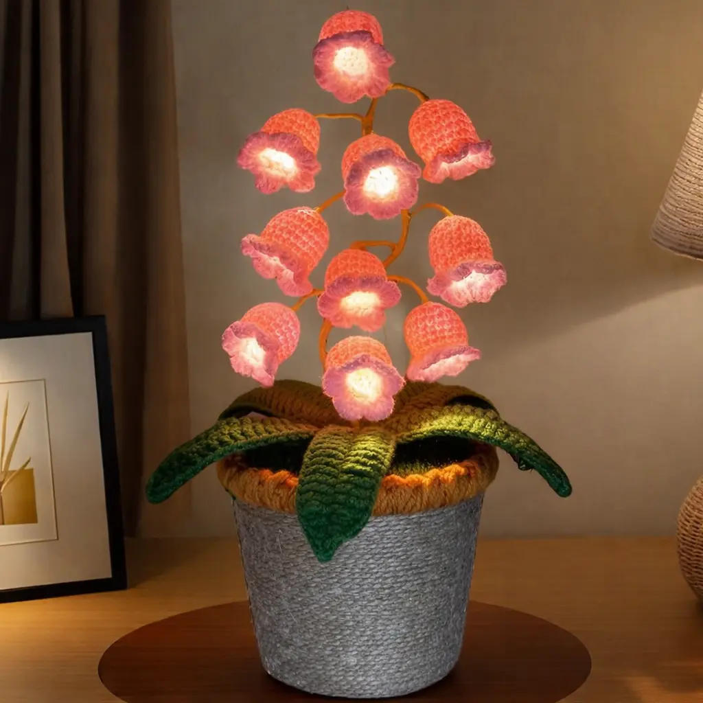 Handmade Crocheted Halloween Lily of the Valley LED Lantern, Multi-color lighting DIY Spooky Card  Pumpkin Party Prop/Christmas Decor/Heartfelt Valentine's Gifts/Graduation Gift, Led Lighted Flower Lamp Bedside Nightlight Artistic Graduation Decoration