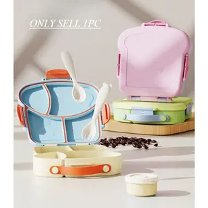 1pc New Lunch Box, Microwave-Safe Plastic Bento Box with Fork, Spoon & Sauce Container, Divided & Flavor-Resistant, Leak-Proof Food Storage Box for Students & Home Use