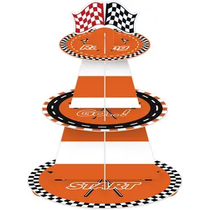 3-Tier Racing Traffic Cones Cupcake Stand, Race Car Birthday Party Decorations, Table Decoration Cityscape Dessert Holder Table Display for Birthday Baby Shower Supplies