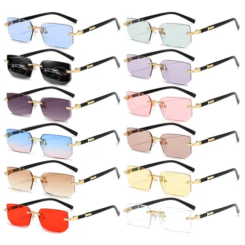 12 Pairs Frameless Design Sunglasses Set, Rectangular Gradient Lenses, Lightweight Polycarbonate Frame, Metal Legs for Durability, Suitable for Various Occasions, Stylish Sunglasses, Fashionable Sunglasses, Available In Multiple Colors