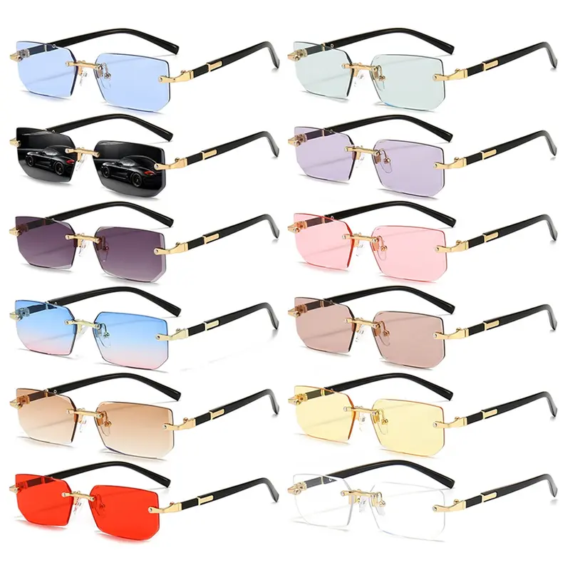 12 Pairs Frameless Design Sunglasses Set, Rectangular Gradient Lenses, Lightweight Polycarbonate Frame, Metal Legs for Durability, Suitable for Various Occasions, Stylish Sunglasses, Fashionable Sunglasses, Available In Multiple Colors