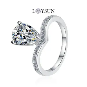 Loysun jewelry 2 Carat Pear Cut Moissanite Ring for Women, Crown Design Engagement Ring, S925 Sterling Silver Fashion Promise Ring