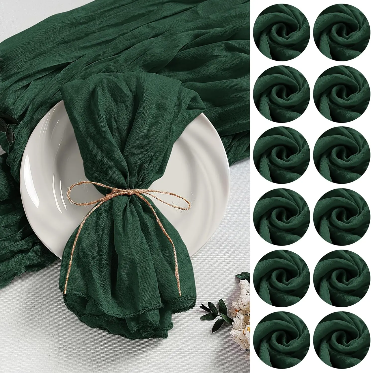 120 Pack Gauze Cheesecloth Napkins 20x20 Inch Dinner Cloth Napkins, Soft Boho Table Napkins Rustic Wrinkled Cheese Cloth Napkins Bulk for Wedding Party  Shower Event Decor ( Green)