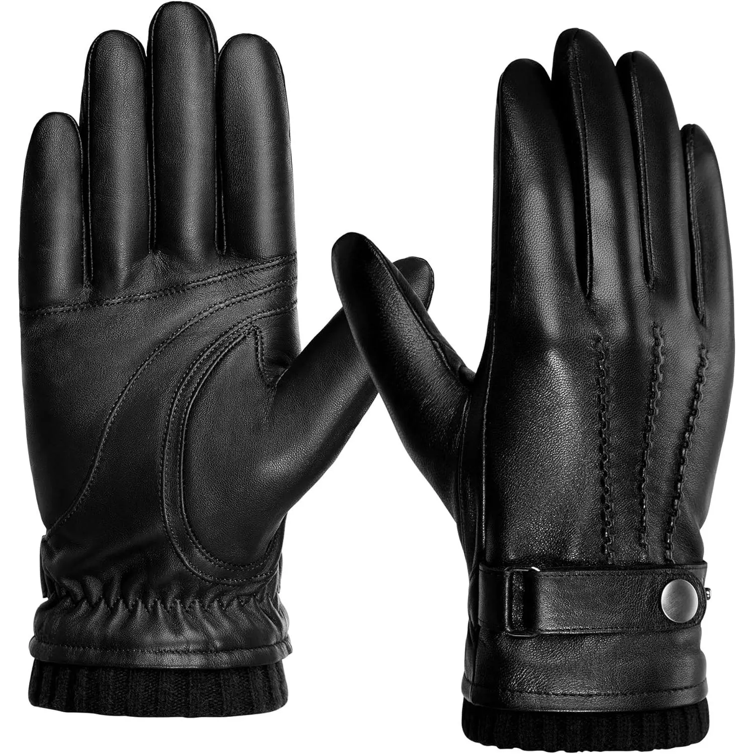 Sheepskin Leather Gloves for Men, Winter Warm Touchscreen Gloves with Cashmere Lining, Driving Motorcycle Gloves