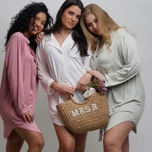 Taniri Soft Pajama Sleep Shirt for Women, Bridesmaid Getting Ready Shirt, Bridal Party Gift Nightwear, Elegant Everyday Loungewear Top, Comfortable Rayon Cotton Spandex Sleepwear, Loose Fit Womenswear with Organza Bag