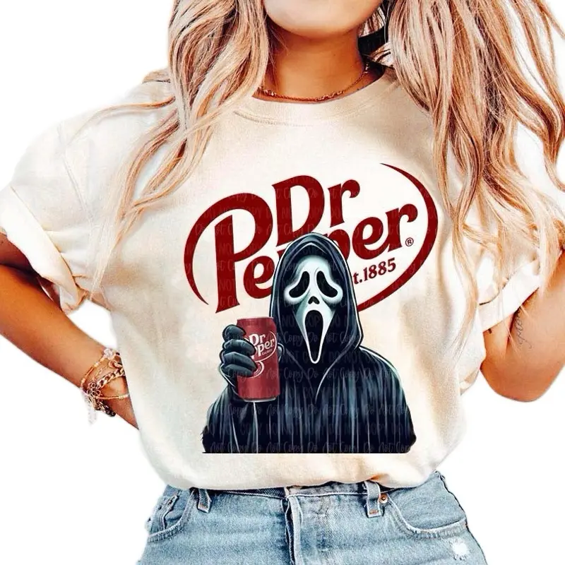 Scream Dr Pepper T Shirt Women's Graphic Tee with Iconic Character Design and Dr Pepper Logo