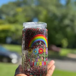 Snowglobe Cup with Rainbow and Flowers Design - It's Okay to Be Different Motif