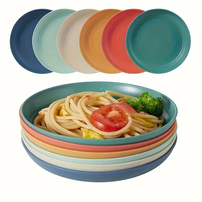 6PCS Wheat Straw Plates Set, Dining Plate Set, 7.9" Microwave & Dishwasher Safe Food Tableware, Unbreakable Durable Deep Dinnerware, Reusable Plates for Home Use, Steak Pizza Fruit Rice Meals, Serving Plates
