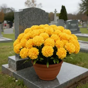 14pcs Set of Synthetic Flower Arrangements - Authentic-Looking Uv-Resistant Plastic Yellow Chrysanthemums And Hydrangea-Like Flowers, Realistic And Long-Lasting Faux Daisies Suitable for Cemeteries, Weddings, Funeral Displays