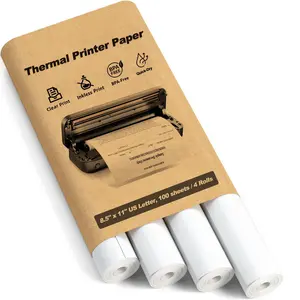 Thermal Printer Paper 8.5 x 11 Inch, US Letter Size Quick-Dry Thermal Printing Paper Rolls, Thermal Paper Compatible with M08F-Letter, M832, M834, MT800, MT800Q Portable Printer, 100 sheets / 4 Rolls