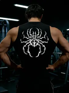 Men's Y2K Spider Print Gym Sports Vest, Tight Fit Quick-Dry Breathable Sleeveless Gym Tops Short Sleeve, Fitness Workout Vest, Summer Running Volleyball Football Outdoor Sport, Sports Apparel, Athletic Activewear, Sport Vests
