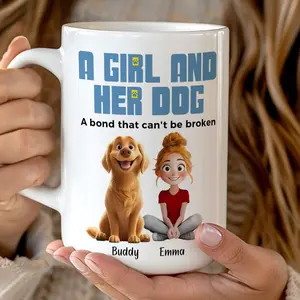A Girl & Her Dogs Has Unbreakable Bond - Personalized Dog Mug, Dog Mom Mug, Custom Dog Cartoon Style, Custom Dog Mug, Gift For Dog Lover