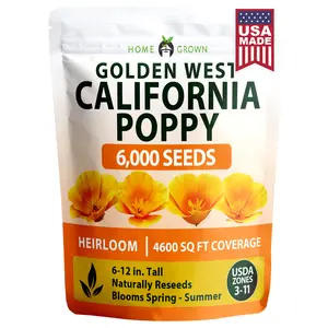 California Poppy Golden West Seeds, 6000 Spring Flower Seeds for Planting 2026, Perennial Poppy Seed for Planting Outdoors, Herb Seeds (Eschscholzia californica)