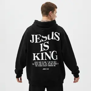 Men's Jesus is King John 14:6 Graphic Hoodie - Cotton Blend Black Long Sleeve Pullover Regular Fit |   Soft & Breathable Fabric, Durable Print, Everyday Comfort, Machine Washable, religious text design faith-based apparel