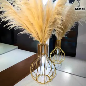 1pc Geometric Metal Flower Vase with Transparent Tube, Contemporary Cylinder Vase, Unbreakable Creative Home Decoration for Wedding Party Festival, Geometric Metal Decorative Vase, Modern Plant Vase