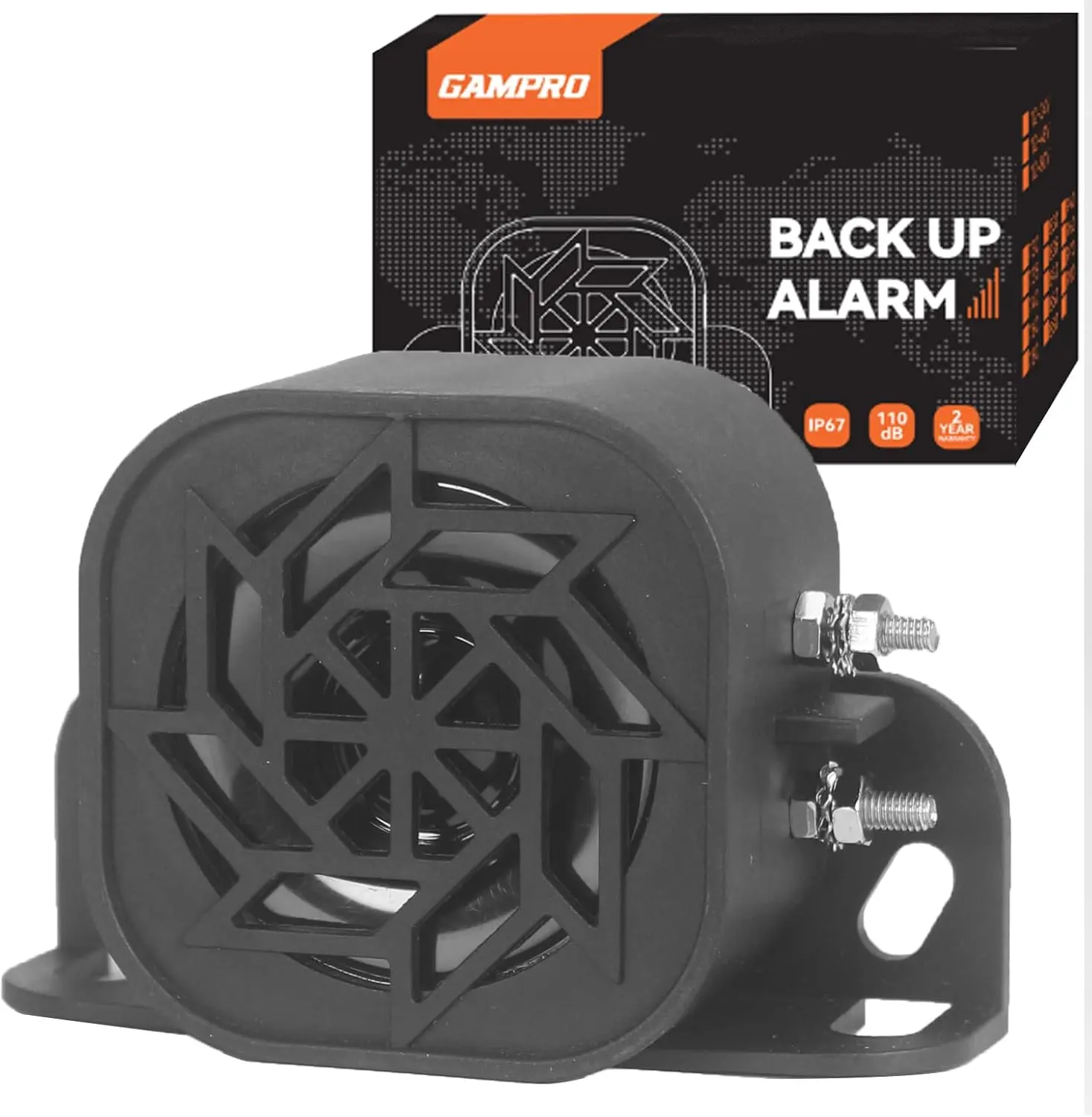GAMPRO 735 12V-48V Loud Back-up Vehicle Alarm Horn, 110dB IP67 Waterproof Dust-Proof Unit with Nylon-Epoxy Resin Construction, Short-circuit Guard for Heavy Vehicles, Excavators, Auto Security Alarm