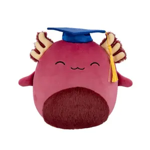 Squishmallows 8” IndieMae Maroon Axolotl with Closed Eyes, Graduation Cap, and Yellow Cord