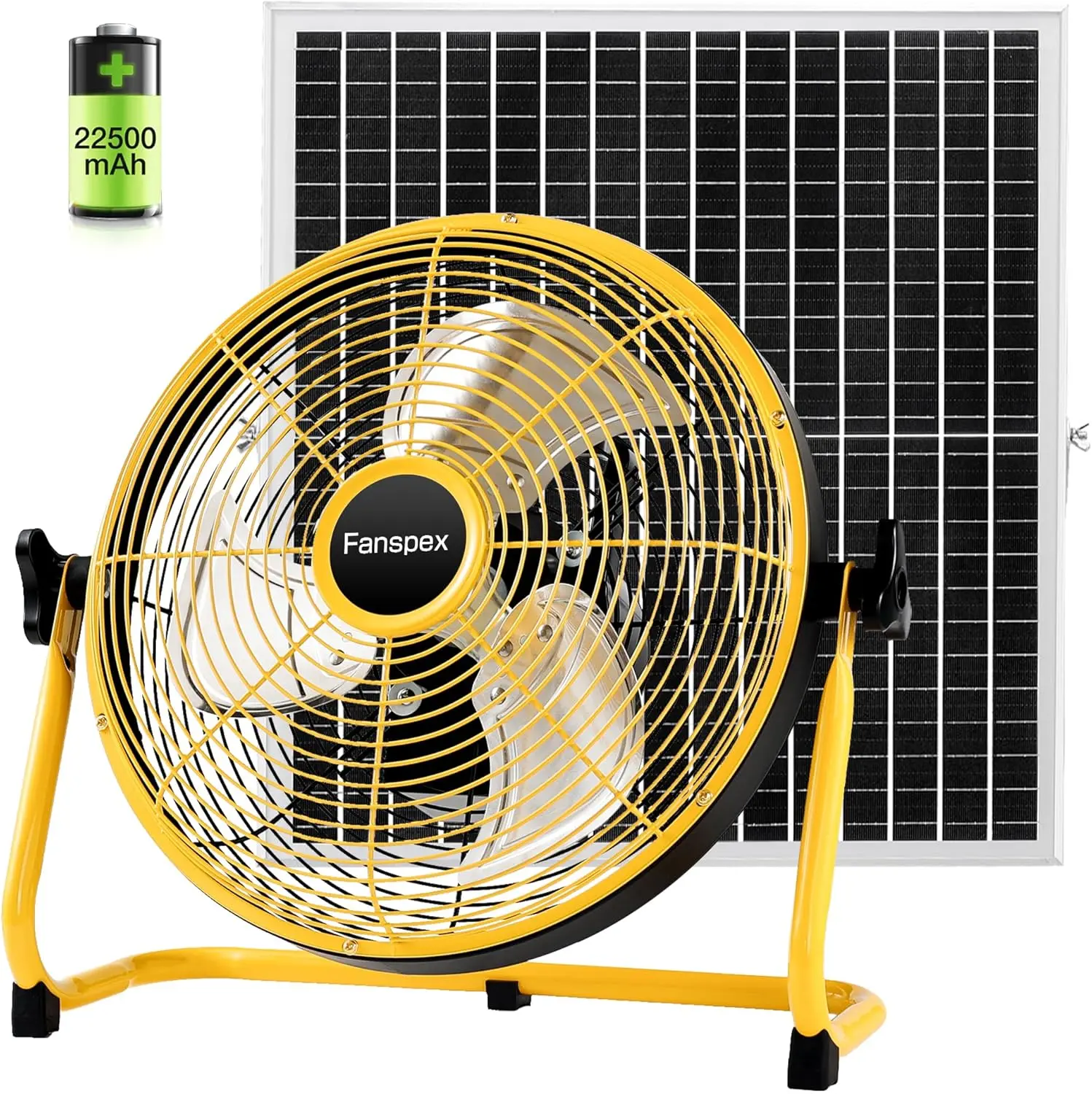 12" Solar Rechargeable Floor Fan for Outdoor, Large Battery Operated Fan with 35W Solar Panel Powered for Patio Gazebo Camping, 360° Tilt