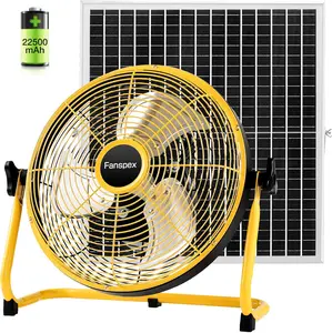 12" Solar Rechargeable Floor Fan for Outdoor, Large Battery Operated Fan with 35W Solar Panel Powered for Patio Gazebo Camping, 360° Tilt