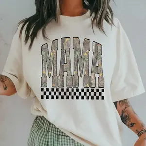 Hunting Mama Camo Western Vintage Shirt, western clothing, western tops, western outfits women, western cowgirl stuff, punchy western wear, country girl stuff clothing clothes, women's graphic tees, sweatshirts for women, Retro Western Checkered Mama Tee