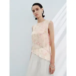 URBAN REVIVO 2026 Spring Women's Bohemian Print Asymmetric Sleeveless Shirt Blouse - ULG250002 Floral Sleeveless Overhead Shirts WomensWear